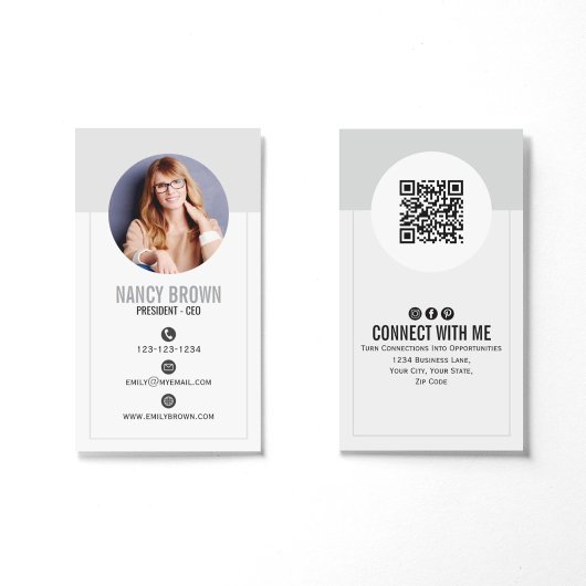 Modern Photo QR Code Connect With Me Minimal  名刺