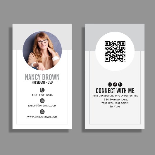 Modern Photo QR Code Connect With Me Minimal  名刺