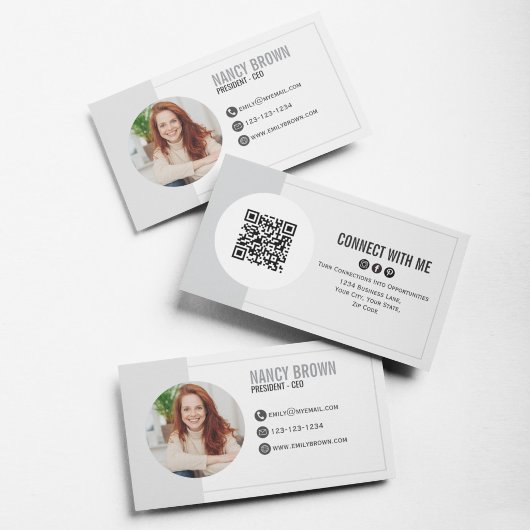 Modern Photo QR Code Connect With Me Minimal 名刺