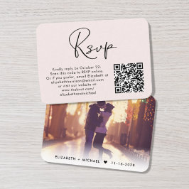 Modern Photo QR Code Wedding RSVP Pink エンクロージャーカード