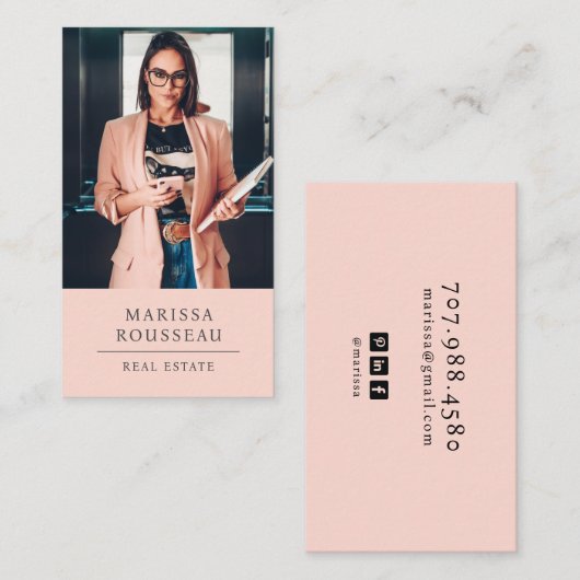 Modern Photo Realtor Blush 名刺 (正面/裏面)