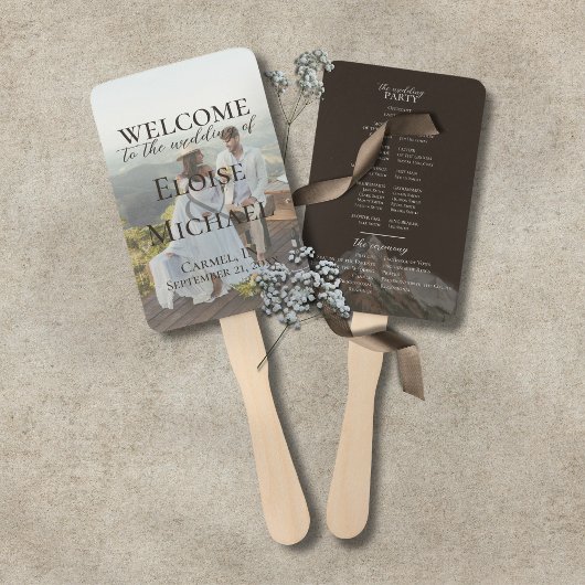 Modern Photo Rustic Brown Wedding Program Fan ハンドファン