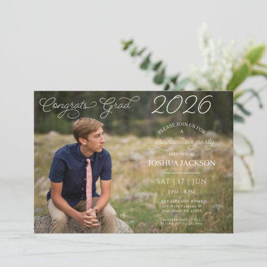 Modern Photo Script Horizontal Graduation Party 招待状 (スタンド正面)