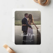 Modern Photo Script Wedding Thank You ノートカード (正面/裏面インサイチュ)