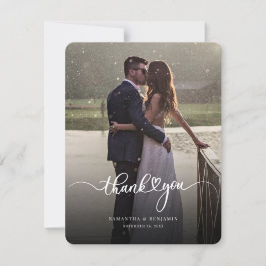 Modern Photo Script Wedding Thank You ノートカード (正面)