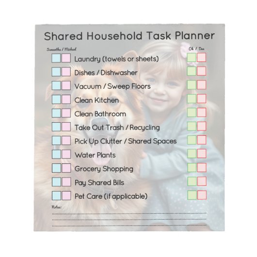 Modern Photo Shared Household Tasks Planner ノートパッド (正面)