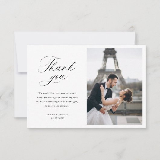 modern photo stylish script wedding thank you card サンキューカード (正面)