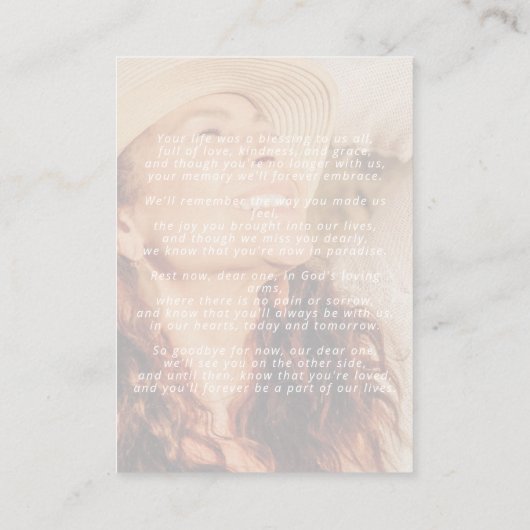 Modern Photo Sympathy Funeral Prayer Card 名刺 (裏面)