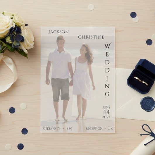 Modern Photo Typography Beach Wedding アクリル招待状