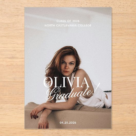 Modern Photo Typography Script Grad Announcement アクリル招待状 (正面)