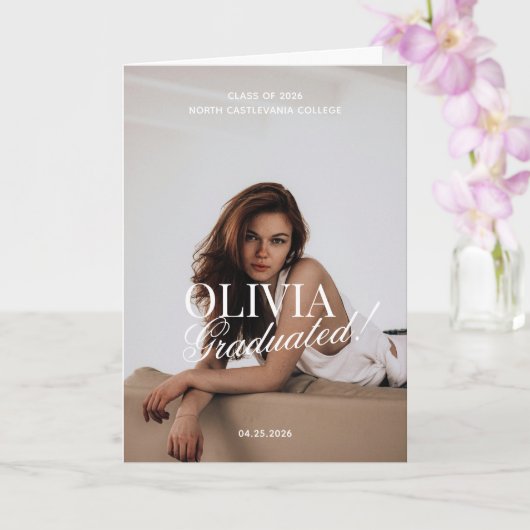 Modern Photo Typography Script Grad Party Folded カード (蘭)