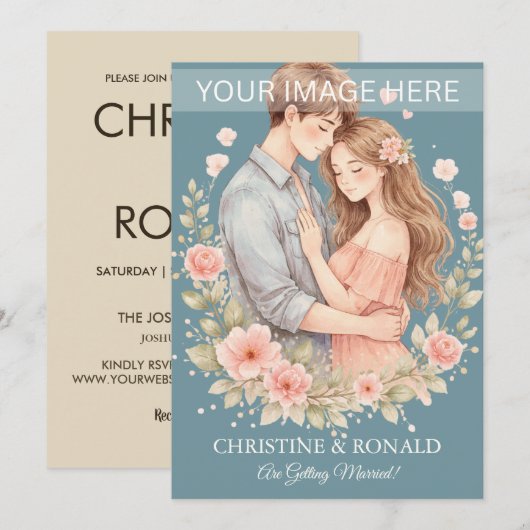 Modern Photo Wedding Invitation Minimalist 招待状 (正面/裏面)