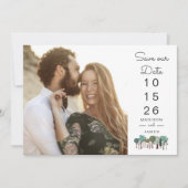 Modern Photo Wedding Save the Date with Tree Icons セーブザデート (正面)