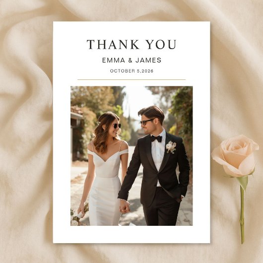 Modern Photo Wedding Thank You Card With Note サンキューカード