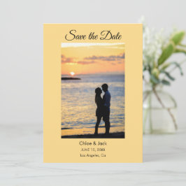 Modern Photo Yellow Orange Save The Date Card セーブザデート