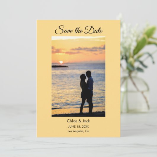 Modern Photo Yellow Orange Save The Date Card セーブザデート (スタンド正面)