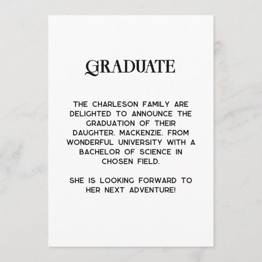 Modern PhotoName Graduation Announcement 招待状 (裏面)