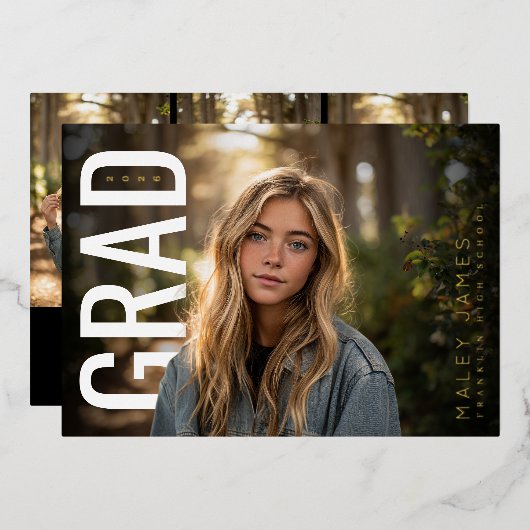 Modern PhotoPop Class of Graduation 箔招待状 (正面/裏面)