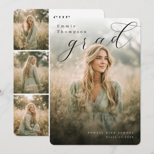 Modern PhotoPop Collage Graduation Party 招待状 (正面/裏面)