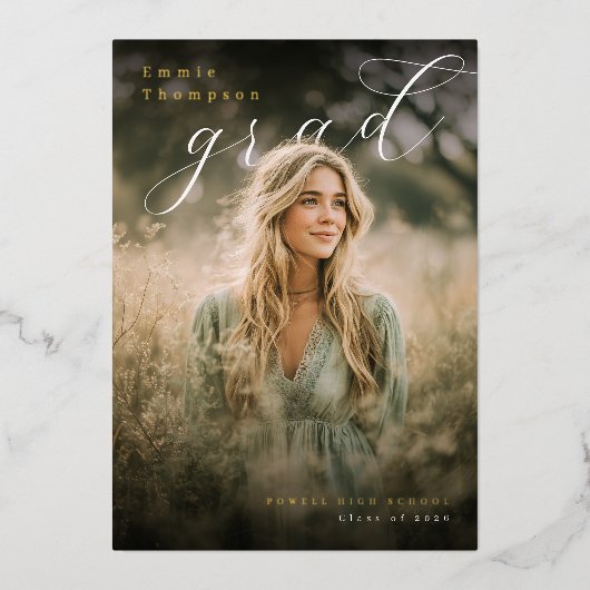 Modern PhotoPop Collage Graduation Party 箔招待状 (正面)