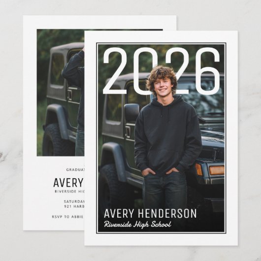 Modern PhotoPop Graduation Party 招待状 (正面/裏面)