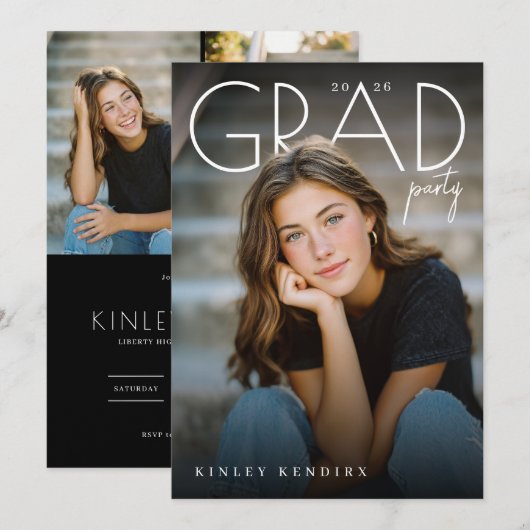 Modern PhotoPop Graduation Party 招待状 (正面/裏面)