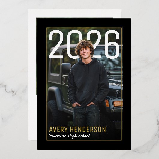 Modern PhotoPop Graduation Party 箔招待状 (正面/裏面)