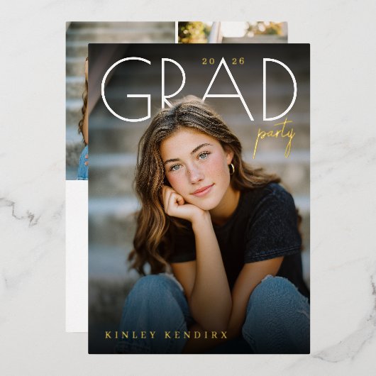 Modern PhotoPop Graduation Party 箔招待状 (正面/裏面)