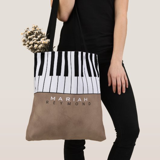 Modern Piano Brown Music Bag with Name トートバッグ (クローズアップ)