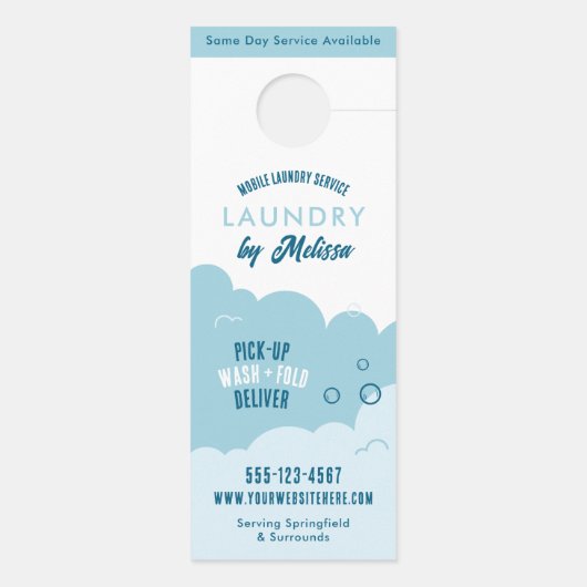 Modern Pick-Up Laundry Service Blue & White ドアノブサイン (裏面)