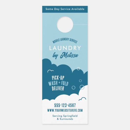 Modern Pick-Up Laundry Service Blue & White ドアノブサイン (裏面)