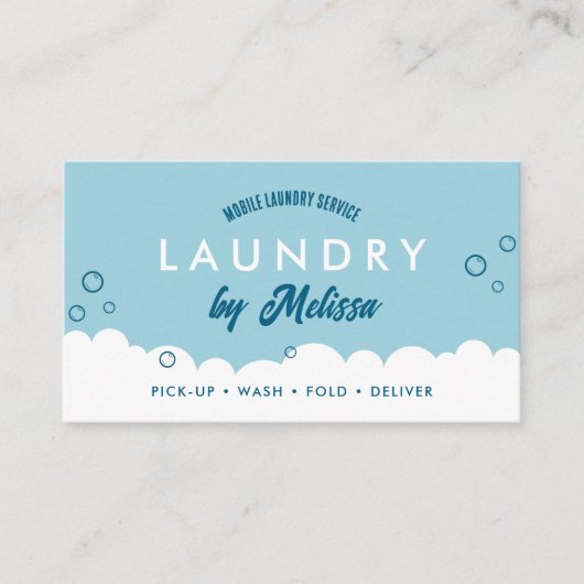 Modern Pick-Up Laundry Service Blue & White 名刺 (正面)