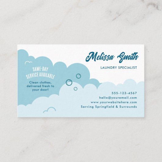 Modern Pick-Up Laundry Service Blue & White 名刺 (裏面)