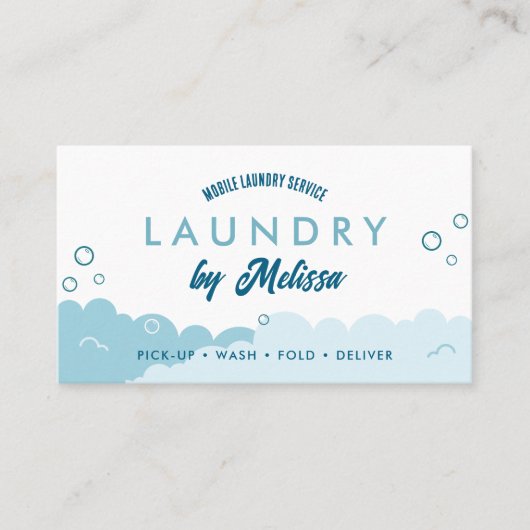 Modern Pick-Up Laundry Service Blue & White 名刺 (正面)