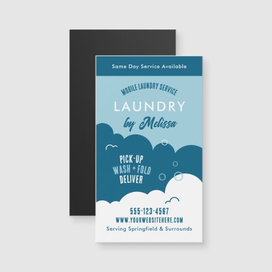 Modern Pick-Up Laundry Service Blue & White Magnet (正面/裏面)