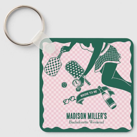 Modern Pickleball & Prosecco Bachelorette Weekend キーホルダー (正面)