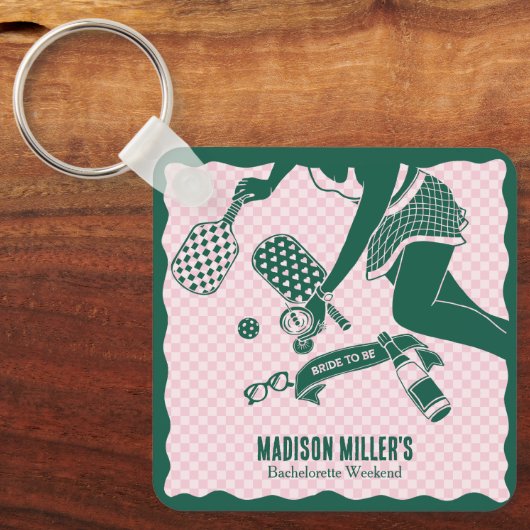 Modern Pickleball & Prosecco Bachelorette Weekend キーホルダー (正面)
