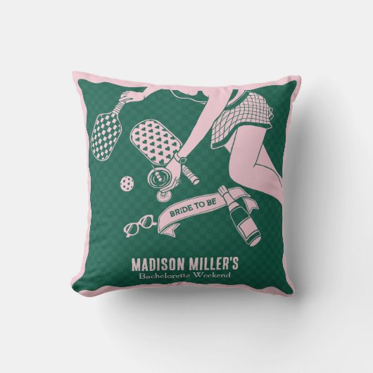 Modern Pickleball & Prosecco Bachelorette Weekend クッション (正面)