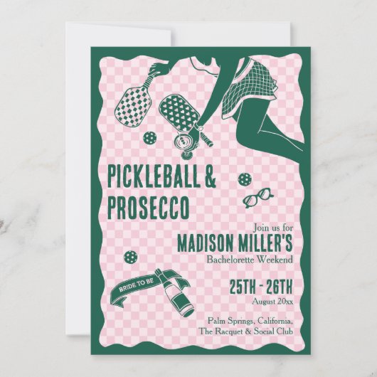 Modern Pickleball & Prosecco Bachelorette Weekend 招待状 (正面)