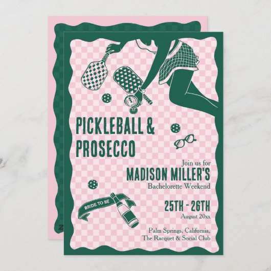 Modern Pickleball & Prosecco Bachelorette Weekend 招待状 (正面/裏面)