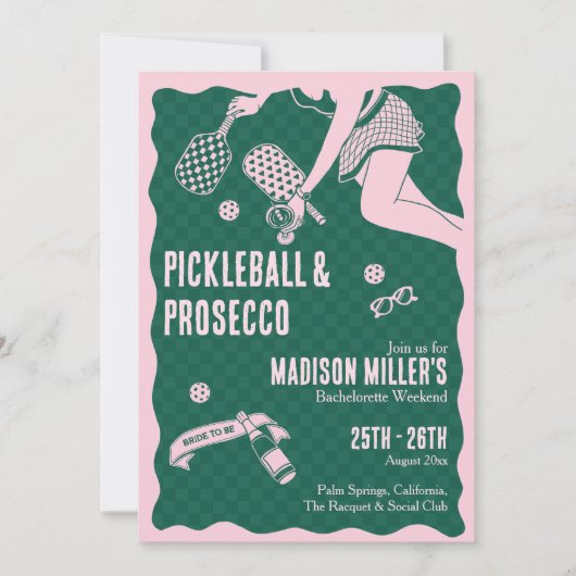 Modern Pickleball & Prosecco Bachelorette Weekend 招待状 (正面)