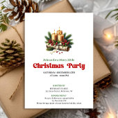 Modern Pine Wreath Candles Holiday Invitation Card 招待状
