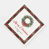 Modern Pine Wreath Christmas Napkin Custom Text (コーナー)