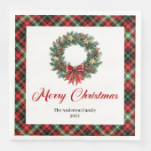 Modern Pine Wreath Christmas Napkin Custom Text (正面)