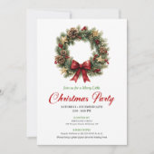 Modern Pine Wreath Christmas Party Editable 招待状 (正面)