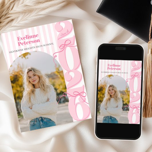 Modern Pink 2026 Graduation Invitation 招待状