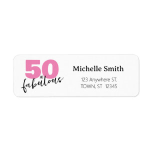 Modern pink 50 fabulous Birthday Return Address ラベル