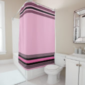 Modern Pink and Black Stripes Shower Curtain  シャワーカーテン (インサイチュ)