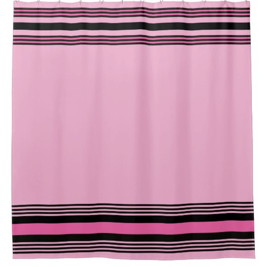Modern Pink and Black Stripes Shower Curtain  シャワーカーテン (正面)