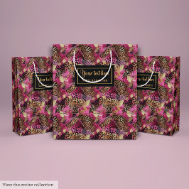 Modern pink and gold leopard skin gift wrap ミディアムペーパーバッグ